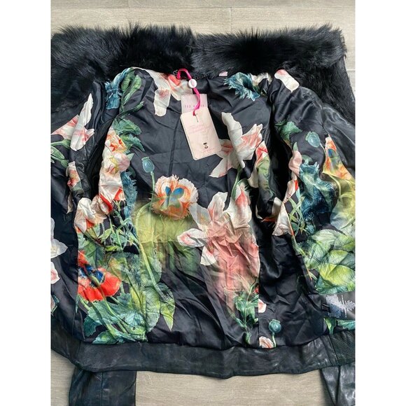 $675 Ted Baker Leather Jacket Furrly  Shearling Trim SIZE 2 US 6 Detached Sleeve - Picture 4 of 14